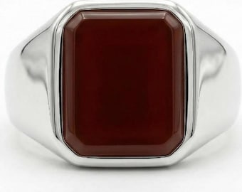 Yemeni Aqeeq Ring for Men, Natural dark Brown Gemstone, 925 Sterling Silver