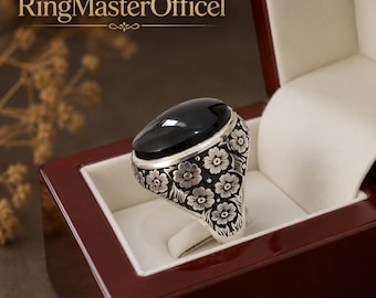 Natural Black Yemeni Aqeeq Ring – Sterling Silver 925