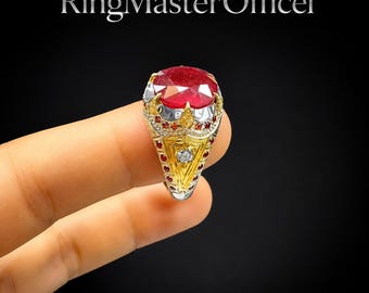 Men's Natural African Red Ruby Ring – 4 Carat Oval Cut Sterling Silver Statement Ring