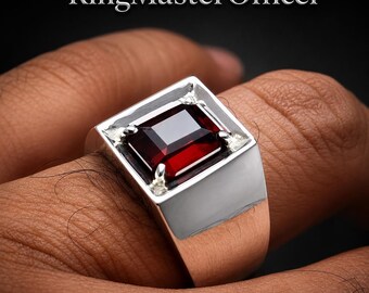 Men's Natural African Red Ruby Ring – 4 Carat Oval Cut Sterling Silver Statement Ring