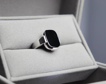 Natural Black Yemeni Aqeeq Ring Sterling Silver 925 Gemstone Ring