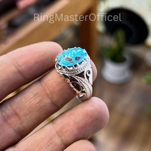 Handmade Turquoise Sterling Silver Ring - Mens Shajri Feroza Style