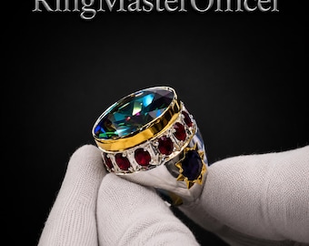 Men's Green Moissanite Statement Ring | 35 Carat Natural Gemstone, 925 Sterling Silver