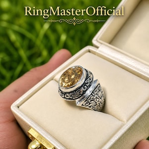 8 Karat Oval Citrin Ring: Handgemachter Sterling Silber, Natürlicher Edelstein Voll Finger Ring