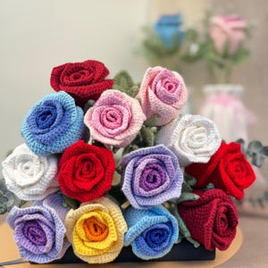 Crochet Wine Glass Rose Flower,Finished Handmade Flowers,Wedding Accessories,Personalized Gift for Bridesmaid,Home Desk Decor, Single Rose