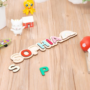 Personalized Wooden Name Puzzle with Rainbow - Custom Toddler Name Puzzle Toy – Montessori Learning Toy for Kids – Unique Baby Shower Gift