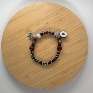 Twenty One Pilots-Inspired Beaded Bracelet with Mini Vinyl Album Charm – Handmade One of a Kind