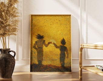 Arte mural de anime, impresión de puños de Saiyan Duo, regalo para fanáticos del anime, decoración de habitación manga