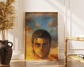 Póster del anime Eren Jaeger - Arte mural de manga de fantasía oscura