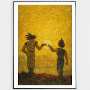 Goku & Vegeta Poster - Dragon Ball Z Anime Wall Art, Saiyan Duo Fist Bump Print, Gift for Anime Fans, Manga Room Decor