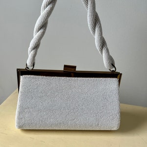 1940s Fre-Mor Vintage Handbag  White Bead Box Purse, vintage beaded handbag, gift for her, box purse, vintage evening bag, White Beaded Bag