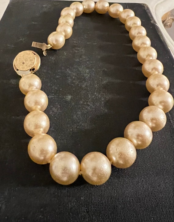 Vintage 14mm Glass Czech Bead Pearl Necklace 16” … - image 10