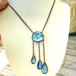 Vintage Art Deco Style Blue Stone Drop Necklace image 6