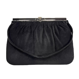 Vintage Lucille de Paris Black Suede Handbag, Vintage Purse, Lucille de Paris, Vintage French Evening Bag