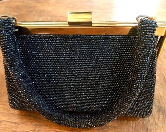 Bolso de mano vintage con cuentas negras FRE-MOR de los años 40