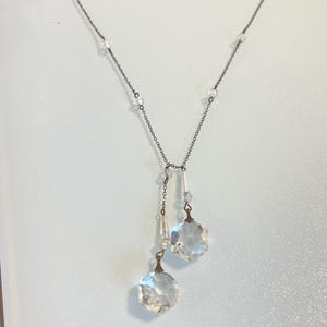 Vintage Edwardian Art Deco Faceted Clear Crystal Brass Necklace,  Vintage Negligee Necklace, Vintage  Jewelry, Gift for her, Czech