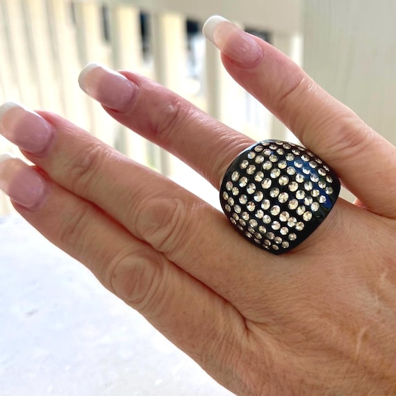 Rare Vintage Art Deco Lucite Rhinestone Domed Rin… - image 1