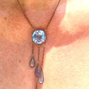 Vintage Art Deco Style Blue Stone Drop Necklace image 8