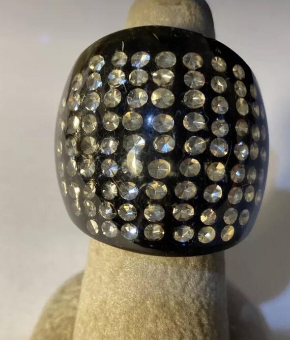 Rare Vintage Art Deco Lucite Rhinestone Domed Rin… - image 6