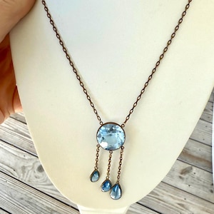 Vintage Art Deco Style Blue Stone Drop Necklace image 3