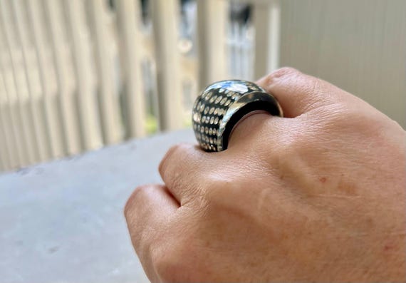 Rare Vintage Art Deco Lucite Rhinestone Domed Rin… - image 7