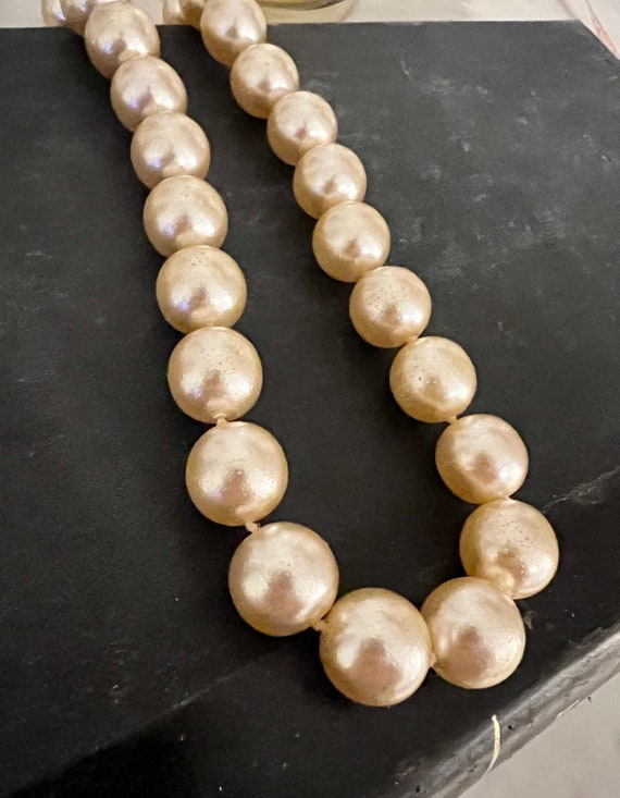 Vintage 14mm Glass Czech Bead Pearl Necklace 16” … - image 4