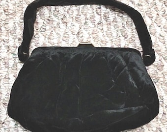 Vintage Garay Black Velvet Evening Handbag, Gold Clasp, 1940s