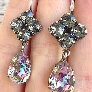 Vitrail Pear Crystal Earrings, Clear Crystal Drop Earrings, Lever-back Earrings, Crystal Teardrop Silver Earrings, Dangle Earrings, Gift
