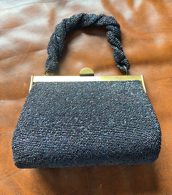 1940s Fre-Mor Vintage Handbag  Navy Blue Bead Box 