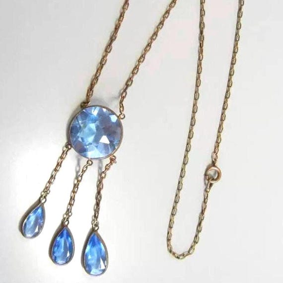 Vintage Art Deco Style Blue Stone Drop Necklace