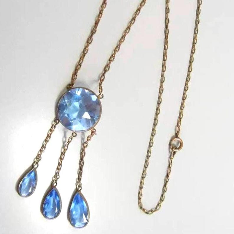 Vintage Art Deco Style Blue Stone Drop Necklace image 7