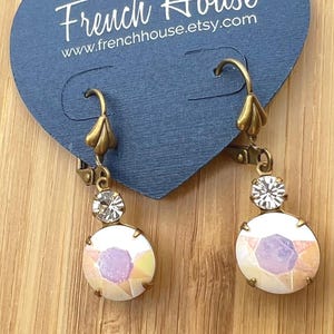 Pearl Crystal Drop Earrings, Lever back , Beige crystal earrings, Austrian Crystal, Gift for her