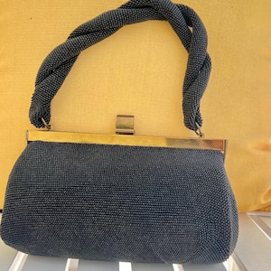 1940s Fre-Mor Vintage Handbag  Black Bead Box Purse, vintage beaded handbag, gift for her, purse, vintage evening bag, Black Beaded Bag