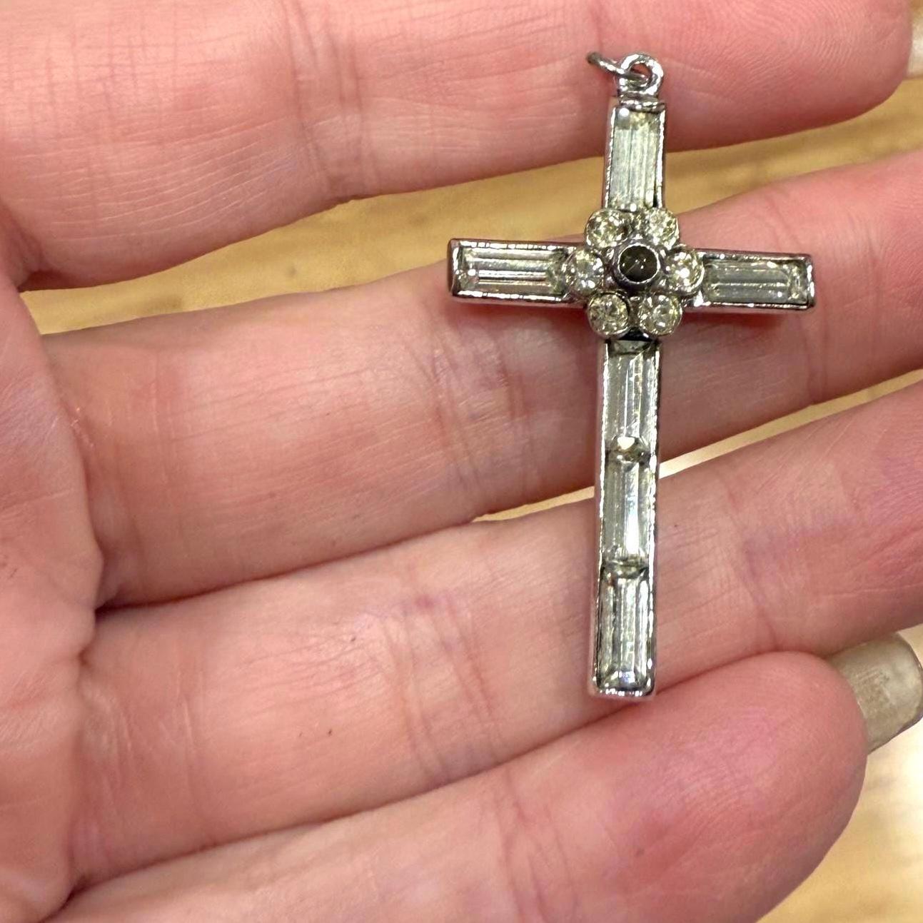 Pendentif Religieux Stanhope En Argent Sterling - Croix Avec Vue, Occasion, Usure Du Temps Visible