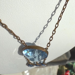 Vintage Art Deco Style Blue Stone Drop Necklace image 10