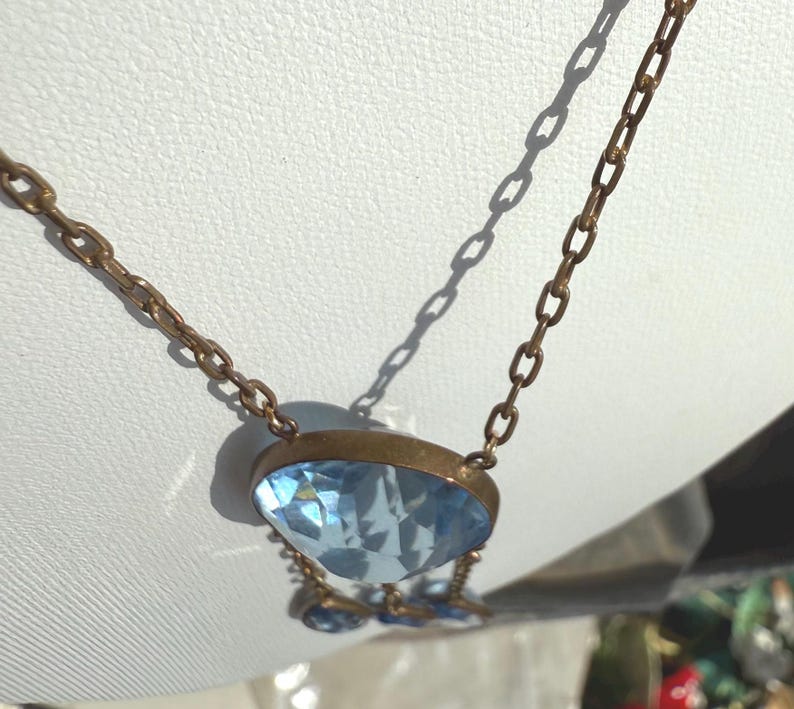 Vintage Art Deco Style Blue Stone Drop Necklace image 10