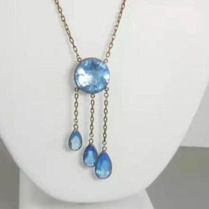 Vintage Art Deco Style Blue Stone Drop Necklace image 1