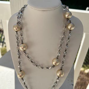 Vintage Kenneth J Lane Chunky Long Bead Chain and Pearl Necklace, vintage necklace, gift for her, vintage jewelry, Gold Necklace, KJL