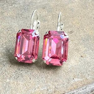 Pink Rose Swarovski Crystal Earrings, Lever Back Dangle Earrings, Crystal Drop Earrings, Handmade Jewelry, Birthday Gift for her
