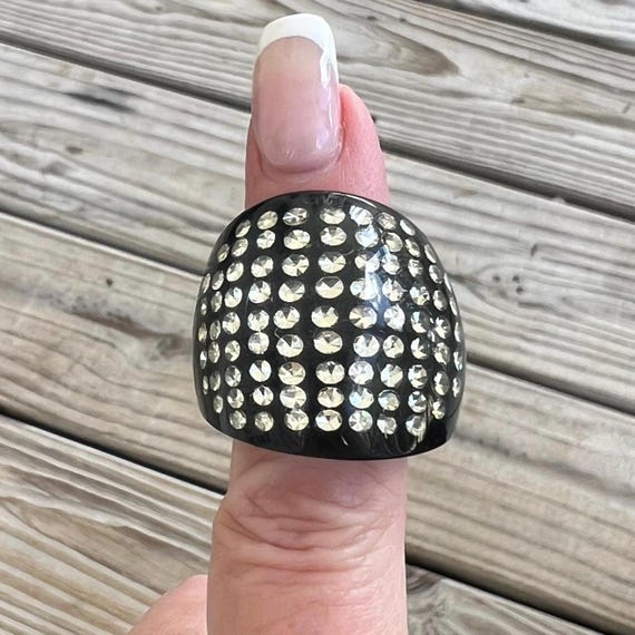 Rare Vintage Art Deco Lucite Rhinestone Domed Rin… - image 3