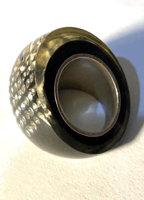 Rare Vintage Art Deco Lucite Rhinestone Domed Rin… - image 4