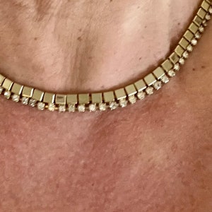 Vintage Goldtone Metal Rhinestone Choker Necklace, vintage Jewelry, Gold Choker Necklace, Gift For Her, Birthday Gift, Vintage Gold Necklace