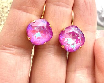 Ultra Jasmine Cushion Cut Swarovski Crystal Earrings, Gold Lever Backs