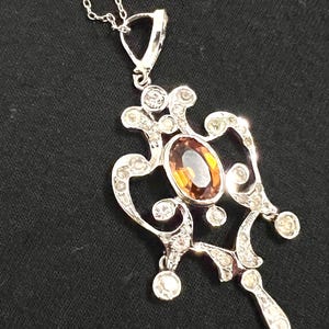Vintage Antique French Paste Sterling Lavalier Necklace, Vintage Clear Paste , Sterling Silver Necklace, Topaz, Antique paste necklace