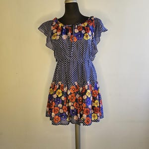 80s Silk Floral Polka Dot Dress