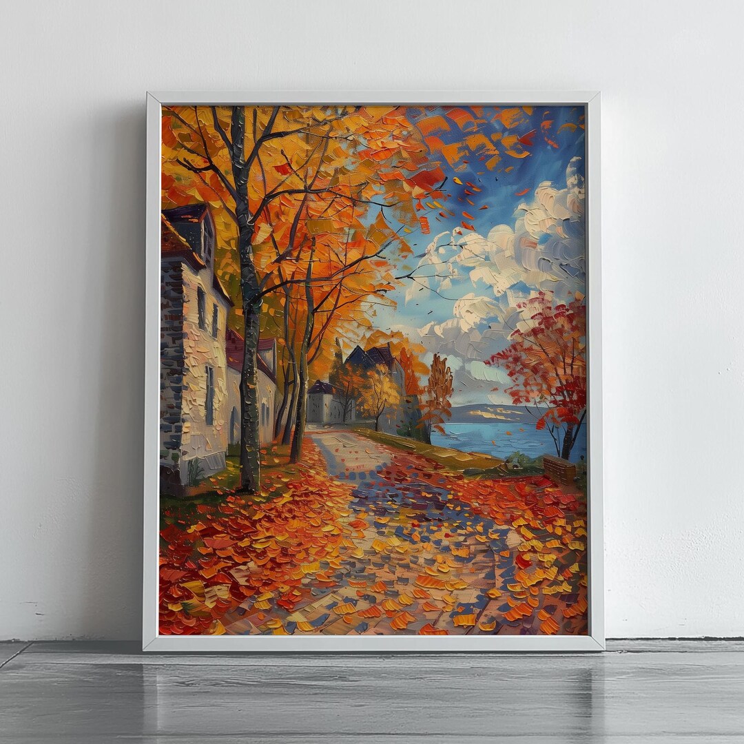 Fall Lane in Vintage Style - Printable Fall Landscape Wall Art ...