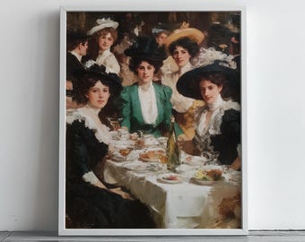 Victorian Tea Party Gathering - Elegant Vintage Wall Art, Printable Victorian Decor, Classic Afternoon Tea Scene, Digital Print 190