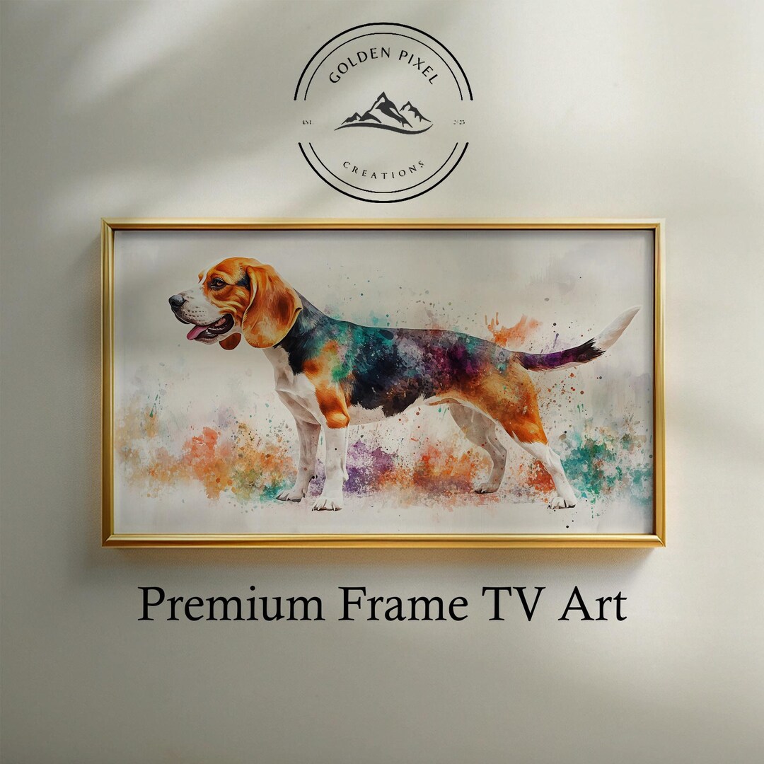 Beagle Dog TV Art, Vibrant Watercolor Full Body Beagle Art for Frame TV ...