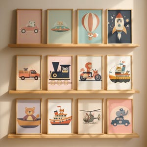 Set of 50+ Printable Retro Child&#39;s Transportation Wall Art Set, Vintage Vehicle Prints, Nursery Decor, Kids Room Art, Digital Wall Decor 9