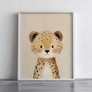 Cute Baby Cheetah Printable - Children&#39;s Room Decor, Nursery Animal Art, Adorable Cheetah Portrait, Baby Wildlife Illustration 216